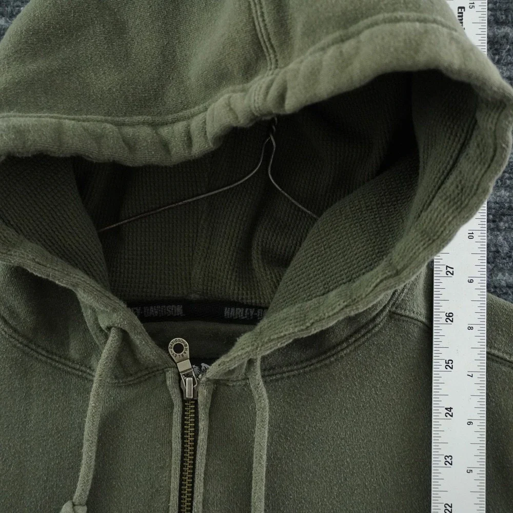 Harley-Davidson Zip Up Hoodie Mens M Olive Green Genuine Oil Graphic